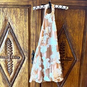 Luxxel Tan and White Lace Dress